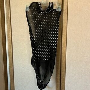 Top Chic Black Mesh embellished low back halter body suit large 

RA1005